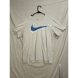 Nike Mens Dri-FIT Graphic Swoosh T-Shirt Cream Blue XL Short Sleeve #2186
